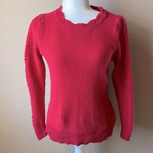 Loft red textured knit sweater with scalloped neck, size small